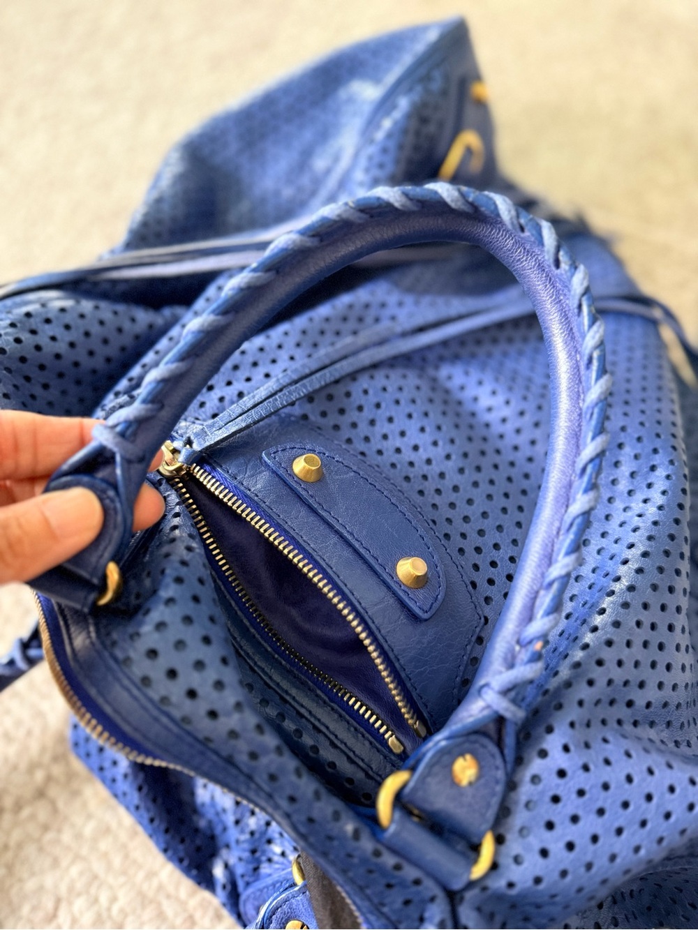 Balenciaga 2013 Blue Cross Perforated Lambskin Motorcycle City Bag (large) - Picture 11 of 17